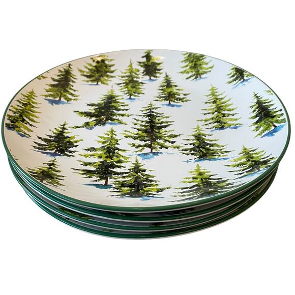 Global Design Christmas 10.5in Dinner Plates Set of 4 Holiday Pine Trees in Snow - Picture 5 of 13